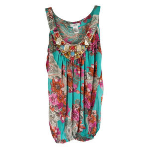 Cache Small Top Green Red Beaded Stones Banded‎ Cami Tank Sleeveless Chiffon 557